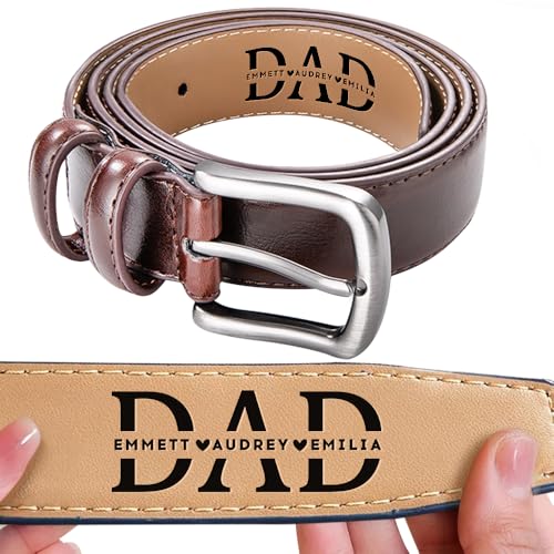 Custom Family Name Belt Grandpa Belt Papa Dad Belt Mens Leather Belt Fathers Day Gift for Him Personalized Engraved Belt for Men Dad Gift from Kids