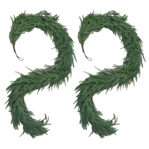 HOPEME 6FT Norfolk Pine Garland Set of 2 – Real Touch Artificial Christmas Greenery for Indoor & Outdoor Use, Flexible Faux Pine Garland for Mantel, Staircase, Door & Festive Home Décor