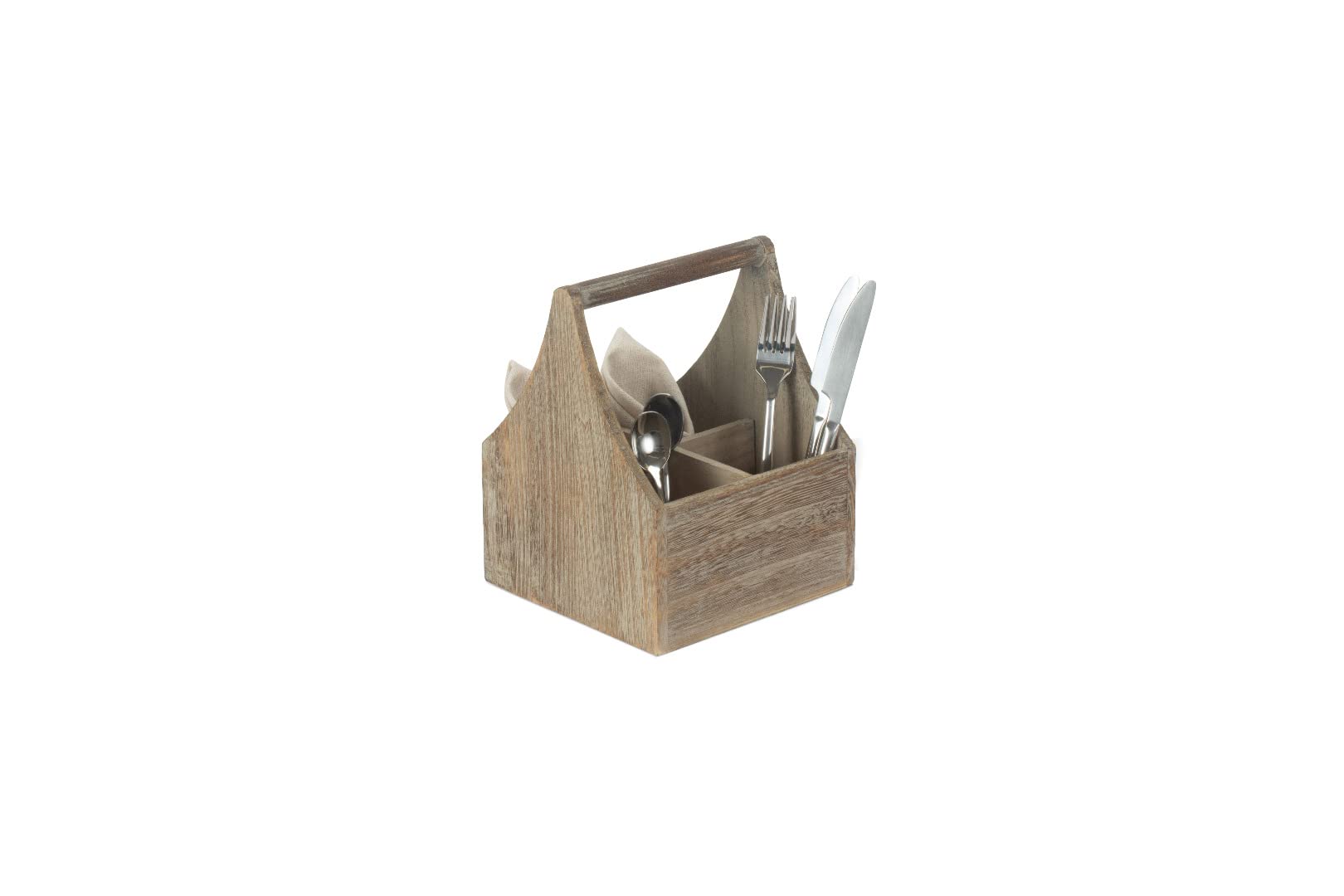 Willow & Avon Wooden Oak Effect Square 4 Section Cutlery Holder Carrier