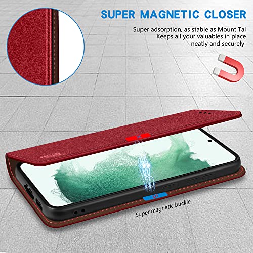 Image of ZZXX for Samsung Galaxy S22 Plus Wallet Case with [RFID Blocking] Card Slot Stand Strong Magnetic Leather Flip Fold Protective Phone Case for Samsung Galaxy S22 Plus Case Wallet(Red-6.6 inch)