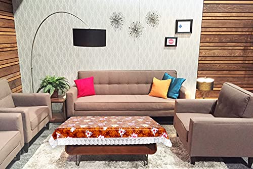 Image of The Furnishing Tree Waterproof PVC Rectangle Shaped 2 Seater Table Cover WxL 45x70 inches Floral Pattern Orange with White Border lace