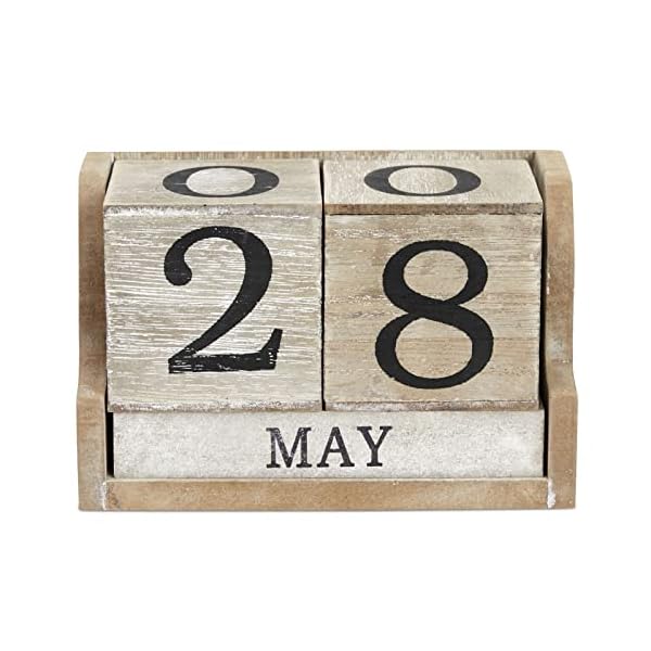 Juvale Wooden Perpetual Block Calendar for Desk, Wood Month Date Display Blocks for Teachers, Students, Classroom, Rustic Farmhouse Office Decor, Desk Accessories (5 x 4 in)