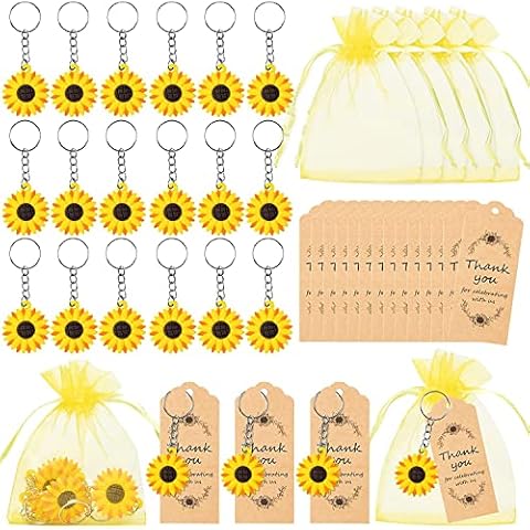 BeYumi Sunflower Thank You Set20p Party Favors Include Keychains Organza Bags Thank You Kraft Tags Cutie Ornament Sunflower Party Supplies for Birthday Summer Theme Party Bridal Wedding Baby Shower Cover