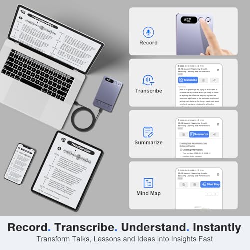 Image of AI Voice Recorder, Note Voice Recorder Transcribe & Summarize with AI Technology, App Control Supports 152 Languages, Magnetic Case 64GB Memory Audio Recorder for Lectures, Meetings, Interviews, Calls