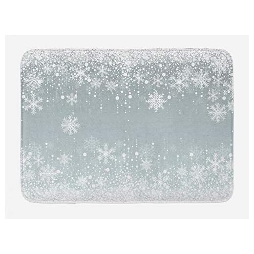 Lunarable Snowflake Bath Mat, Falling Snowflakes Winter Snow Frame New Year Christmas Pattern, Plush Bathroom Decor Mat with Non Slip Backing, 29.5" X 17.5", Blue Grey