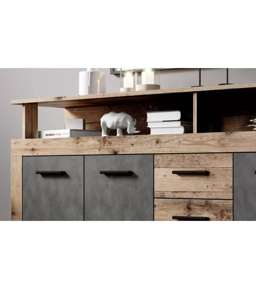 Home Heavenly® - Mueble aparador de salón-Comedor Luana, 4 Puertas 4 cajones. 190x95,4x31,9 cm. (Roble Antiguo-Gris)