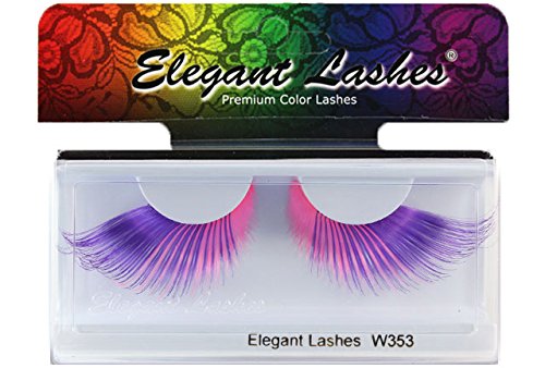 Elegant Lashes W353 Premium Jumbo Color False Eyelashes (Purple and Pink Mix) Halloween Dance Rave Costume