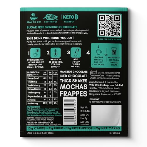 Image of COCOSUTRA LITE | DEFEND - Sugar Free Drinking Chocolate Mix - Trial Pack | For Strength & Immunity Boost | Added Multivitamins, Minerals & Antioxidants | Keto Friendly | 2 Sachets | 20g each