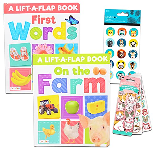 Bendon Publishing Intl Lift A Flap Books Bundle for Kids, Toddlers, Babies ~ Lift A Flap Hidden Picture Books for Kids Featuring Words and Farm Animals with Stickers (Toddler Learning Books)