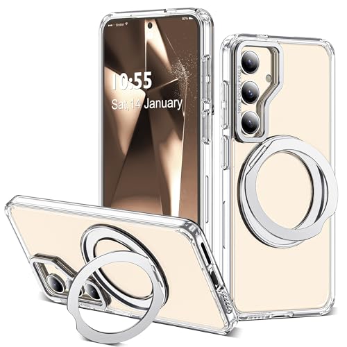 Image of Compatible with Samsung Galaxy S24 Plus Case with 360Rotatable Magnetic Ring Stand Compatible with Mag-Safe Military Protection Shockproof Transparent Phone Case for Galaxy S24+,Clear