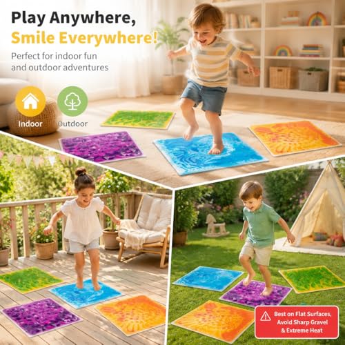 Image of edusense 3D Liquid Motion Floor Tiles, 4 Tiles Set | Sensory Play Mats for Kids, Non-Slip Cushioned, Develops Motor Skills, Easy Store, Indoor /Outdoor Use