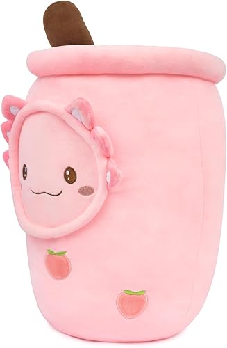 Miniatura 5 de Niuniu Daddy Axolotl - Peluche de té Boba de 16 pulgadas, juguetes de unicornio rosa para niñas, súper lindo animal de peluche de unicornio