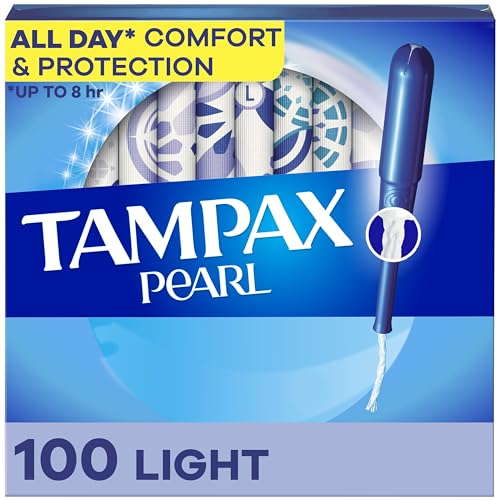 Tampax Pearl Tampons for Women, with LeakGuard Braid, Light Absorbency, Unscented, 100 Count (2 Packs of 50)