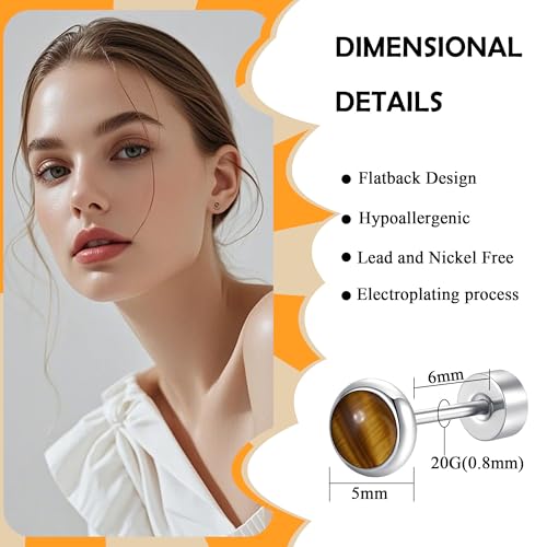 Titanium Flat-Back Earrings Lapis Lazuli/Tiger's Eye/Amethyst/Aventurine/Jade Luxurious Minimalist and Stylish Earring Hypoallergenic Titanium Stud Birthday Present for Women2