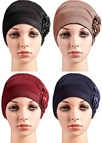 4 Pieces Turban Flower Head Wrap Beanie 