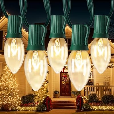 Vintage C9 Christmas Lights Outdoor, 50 FT C9 String Lights with 50 Clear Bulbs, Waterproof Christmas Tree Light for Outdoor Indoor Xmas Roofline Backyard Garden Patio Home Holiday Decor, Green Wire