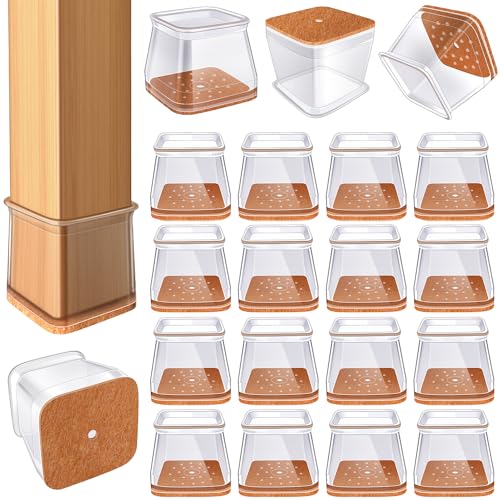 24 Pcs Chair Leg Floor Protectors for Hardwood Floors Square Silicone Covers to Protect Wood Tile Floors Felt Pads Furniture Leg Caps Anti-Scratch Reduce Noise (Fit:1-5/8" to 2")