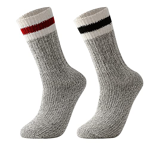 GLENMEARL 2 Pairs Merino Wool Hiking Trekking Winter Thick Warm Boot Crew Socks for Winter,Women,Men,Kids