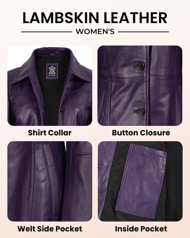 Image of Blingsoul Women's Lambskin Leather Car Coat - Vintage Real Long Leather Jacket for Women