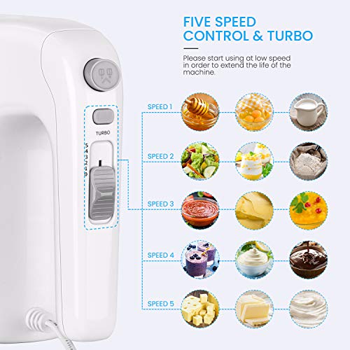 Naspaluro Handmixer Elektrisch,Handrührer 350W Elektrischer Handmixer mit Aufbewahrungsbasis, 5 Geschwindigkeiten Plus… – Bild 3