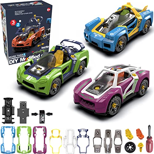 2022 New Assembly Car Toys for Kids, Take Apart Racing Car DIY Toy Vehicles Assembly Race Car Kit 3-in-2 Building Kits with Screwdriver, Birthday Gifts for Boys and Girls