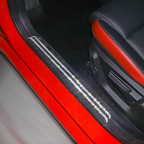 Lady Crystal 2PCS Black Bling Car Door Sill Protector Threshold Plate Door Entry Guard Protective Stickers Rhinestone Accessories for Women Gril (21.7''2.4'' )
