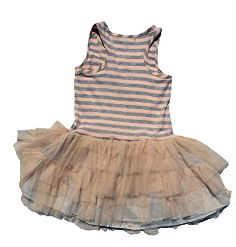 ZUNIE Little Girl's Stripe Lace Flower Tutu Ruffle Dress Grey Pink (6)2