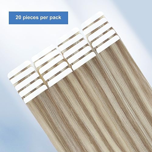 Image of Sixstarhair Invisible Tape In Hair Extensions Real Human Hair Light Brown Highlights with Ash Blonde Remy Tape Hair Extensions for Woman 20 Pieces 50g[Color #P8-60 16 inch]