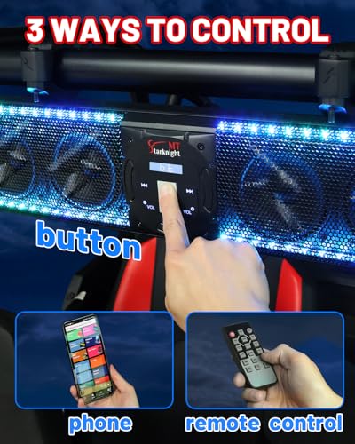 StarknightMT 26 Inch UTV Sound Bar TWS Bluetooth Speaker Golf Cart Sound Bar,Waterproof SxS Soundbar with Lightning RGB Lights 6-Speaker Compatible with RZR X3 Pioneer Talon - 1.25\"- 2\" Roll Cage
