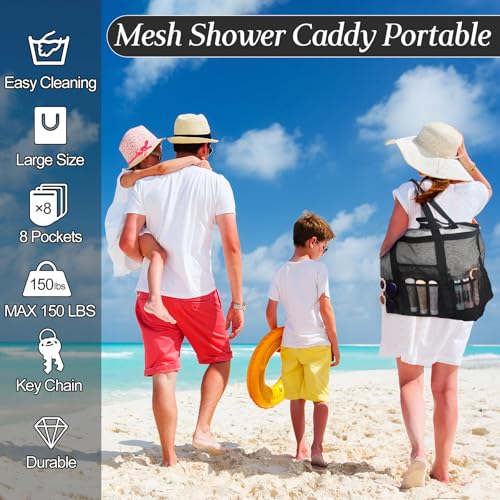 Image of Hillban Large Beach Mesh Bags Bulk for Women Beach Tote Bag with 8 Pocket Zipper Waterproof Sandproof for Pool Cruise Ship