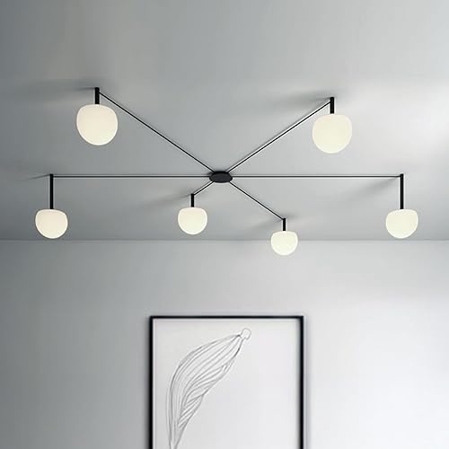 Lámpara de techo semiintegrada de cristal negro de 6 luces adecuada para salas de estar, dormitorios, pasillos, comedores, comedores, lámpara de