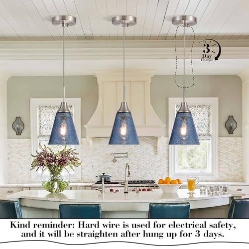 Image of Viinew Mini Glass Pendant Light,3-Pack Blue Glass Hanging Light