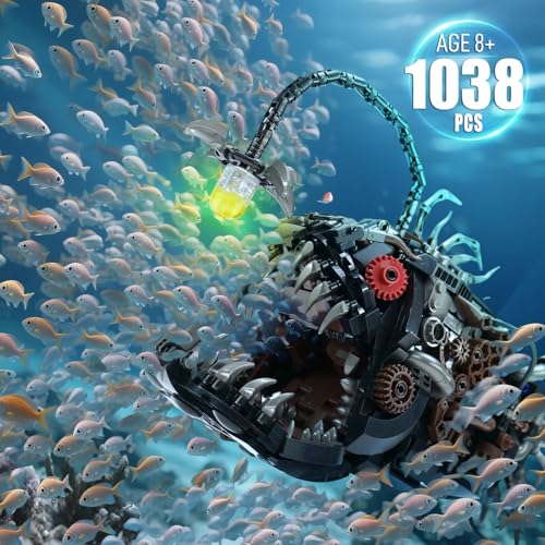 Ideas Mechanical Lantern Fish Building Blocks Set Compatible with Lego Collectible for Ocean Lovers, Perfect as an Office or Home décor for Adults. STEM Construction Gift for Boys Aged 8-16 1038PCS by QFJ - Image 3