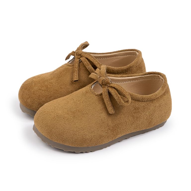 Babelvit Kids Girls Dress Shoes Suede Potato Shoes Toddler Little Kid Bow Flower Girl Wedding Party Flat Shoes
