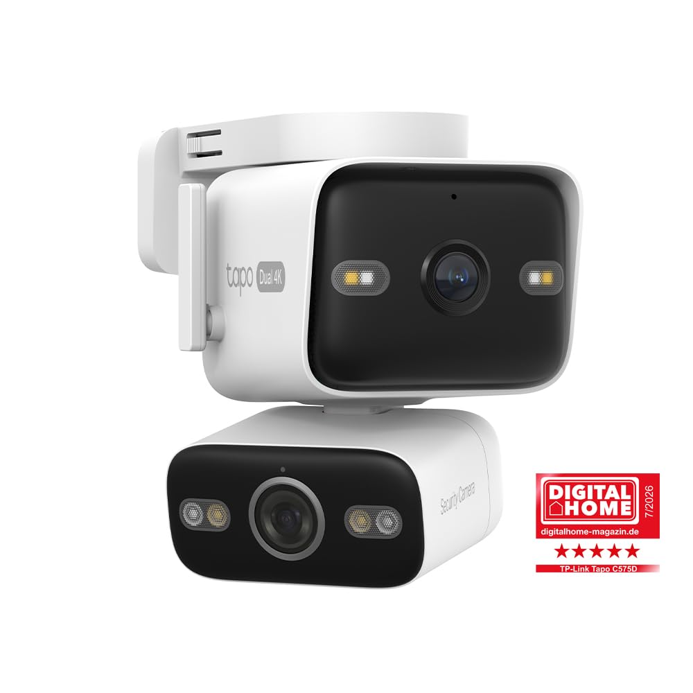 Tapo C575D 4K Überwachungskamera Außen mit Dual-Objektiv, 170° Ultraweitwinkel, 8mm Teleobjektiv, PoE/DC, Dualband-WLAN, kostenlose lokale KI-Erkennung, microSD/H500 Hub, IP66, 2026 Flaggschiff