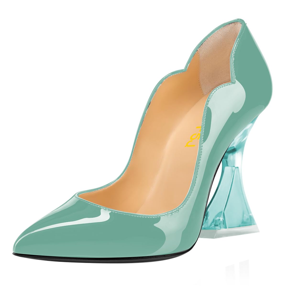 FSJ Women Sexy Pointed Toe High Heel Pumps Slip On Unique Transparent Chunky Heel Evening Prom Dress Shoes Size 4-15 US