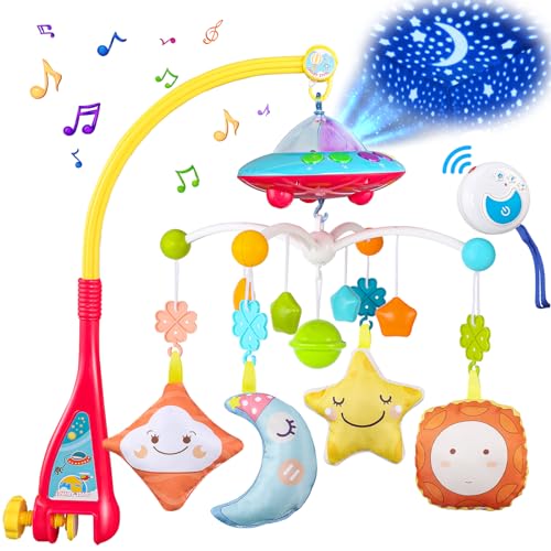 Image of VZO Baby Crib Mobile with Music and Lights, Mobile for Crib with Remote Control, Rotation, Starlight Projection, Crib Toys for Babies Boys Girls(Moon and Star)