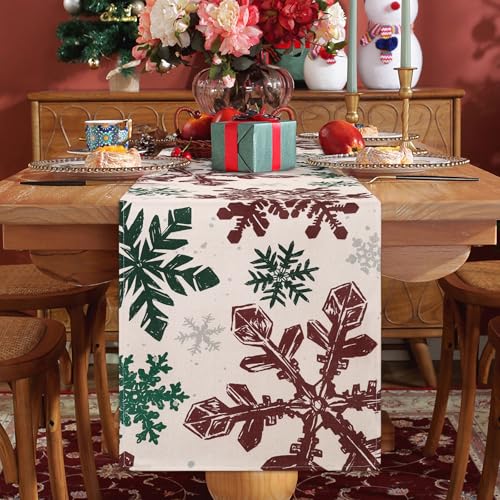 Tischläufer Weihnachten Rot Grün Läufer Schneeflocke Tischdecke...