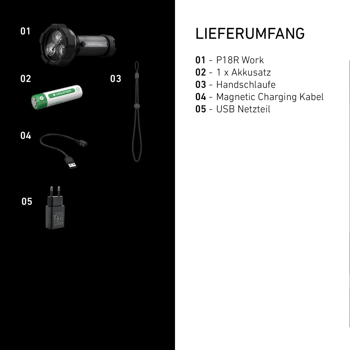 Ledlenser P18R Work Akku-LED-Taschenlampe, 4500 lm, 720m Leuchtweite, IP54 | Wasserabweisend, Fokussierbar, 669g, bis zu 70h Leuchtdauer, Gummi-Linsenschutz, ideal für Sicherheit, Bauwesen | 2020