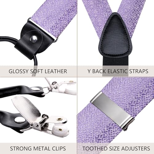 Image of Dubulle Suspender and Bow Tie for Men Paisley Solid Mens Suit Braces Pretied Bowtie and Handkerchief Cufflinks Formal Wedding