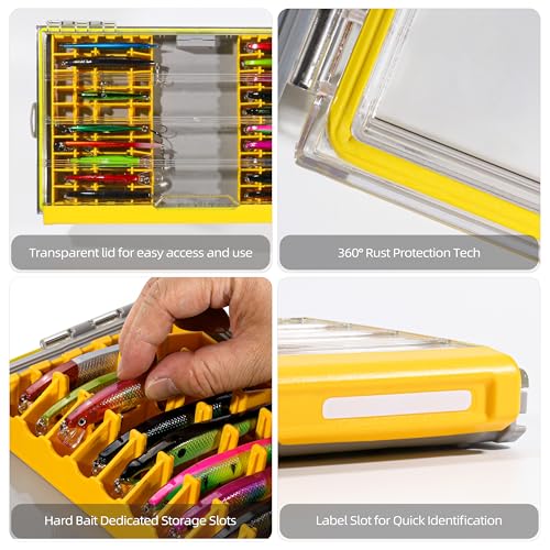 Image of RUNCL 3700 Jerkbait Box, Waterproof Floating Lure Storage Box with Adjustable Dividers, Clear Rust-Proof Utility Tray for Terminal Tackle, Hooks and Sinkers