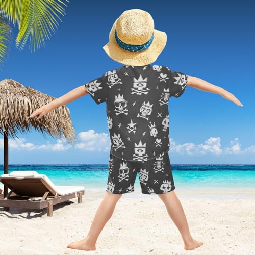Image of visesunny Funny Boy's 2 Pieces Shirt and Short Set Casual Shirts Short Sleeve Beach Shorts Summer Outfits for 3-10 Years Kids