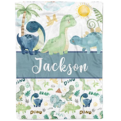 MDPrints Custom Baby Blankets for Boys, Customized Baby Boy Gifts with Name, Personalized Baby Blanket, Newborn Gift (Dinosaur 235c)