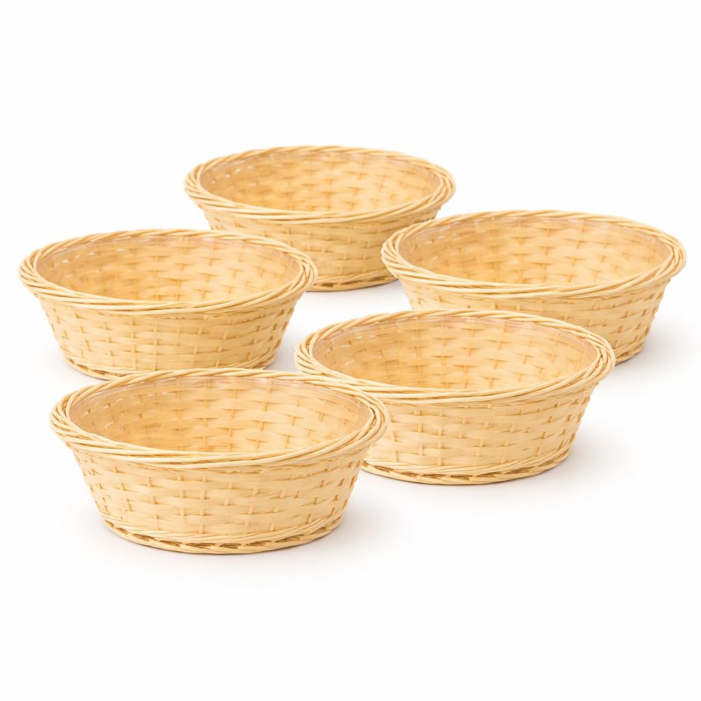 Floralcraft Set of 5 Natural Willow Bowls 20cm – Round Wicker Display Bowls for Floristry, Table Décor, Crafts & Gift Arrangements