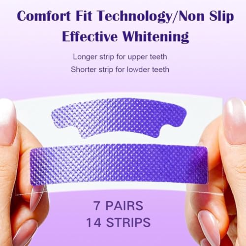 Image of Purple Teeth Whitening Strips for Stain Removal - 14 Whitening Strips with Color Correction Technology, Peroxide-Free Enamel Safe Teeth Brightening Treatment for Coffee, Tea & Smoking Stains [14 PCS = 7 Pair ]