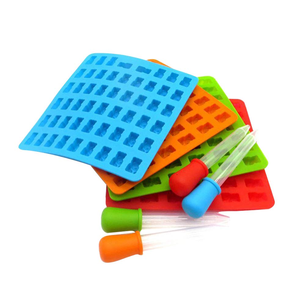 Moule à Chocolat Ours en Silicone 53 Cavités 4 Lots avec Compte-gouttes