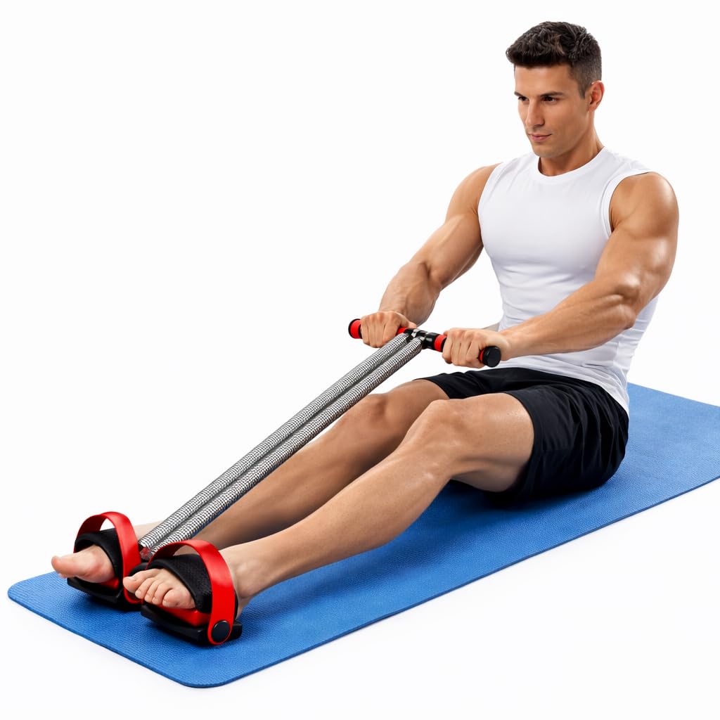 SUREFIT Double Spring Tummy Trimmer for Men & Women – Ab Exerciser with Foam Handle & Resistance Band – Full Body Fitness Combo Tool Kit for Abs, Legs, Arms, Chest & Home Gym Workout (Maroon) 1