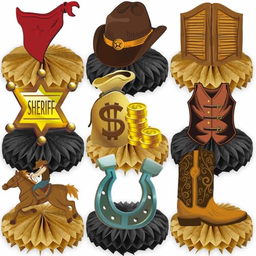 Qpout 9 pièces Centres de table de fête de cowboy, Décoration de fête de cowboy, décoration de fête d'anniversaire de cowboy de l'Ouest