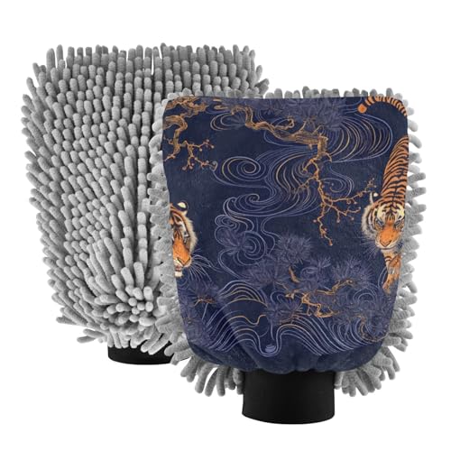 IOACIY Absorbent Microfiber Car Wash Drying Mitts, 2 Pack, Scratch-Free & Lint-Free, Rich Foam, Highly Absorbent, Double Sided, Wash Mitt Perfect for Car Washing, M, Tiger (5)