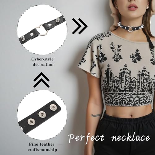 LLOUSSAK PU Leder Choker Schwarz, Halskette Halsband Damen Punk Herz Halskette verstellbares Halsband Choker Kette für Damen Halloween Geburtstag Party Rollenspiele